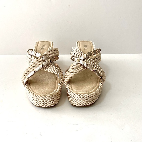 VANELi Clem Champagne Rope Gold-Studded Wedge Sandals Size 9.5N Rockstud Summer - Picture 6 of 16